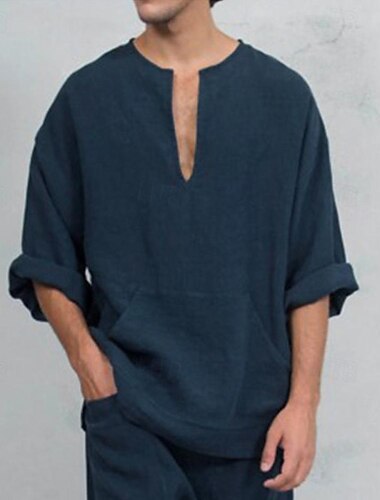  Herre Skjorte Sommerskjorte Uformell skjorte Strandskjorte Hvit Rosa Navyblå Langermet عادي V-hals Feriereise Hawaiisk Klær Bomull Bomullsblanding Mote Fritid Bekvem