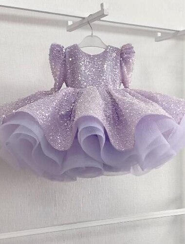  Blumenmädchenkleid Mädchen Party Kleid Leistung Hochzeit Party Prinzessin Süß Gitter Feste Farbe Langarm Schulterfrei Rosa Himmelblau 2-12 Jahre