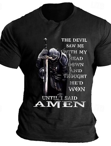  男性用 テンプル騎士団 メッセージ Tシャツ グラフィックTシャツ コットン 半袖 グラフィック シャツ ブラック ブルー ライトグレー 快適なTシャツ バケーション デイリーウェア ファッションデザイナーの衣類
