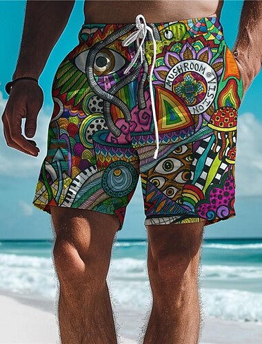 Ανδρικά Τσάντες Γκράφιτι Πολύχρωμα Μαγιό Βερμούδα Σορτσάκια Κολύμβησης Σορτς παραλίας Μεσαία Μέση Διακοπές Χαβανέζα Γιορτή Διακοπές Αργίες Παραλία Κορδόνι με Mesh επένδυση Ελαστική μέση Σχεδιαστής