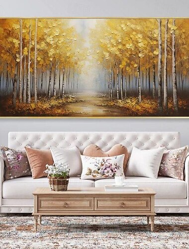  Handgefertigtes Ölgemälde auf Leinwand, Wandkunst, Dekoration, moderne, dicke Ölhain-Waldlandschaft für Heimdekoration, gerolltes, rahmenloses, ungedehntes Gemälde