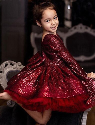  Niños Chica Vestido de Fiesta Color sólido Manga Larga Rendimiento Malla Princesa Dulce Malla Hasta el Gemelo Vestido tubo Vestido de Tul Verano Primavera Otoño Niños Rosa Vino Verde Trébol
