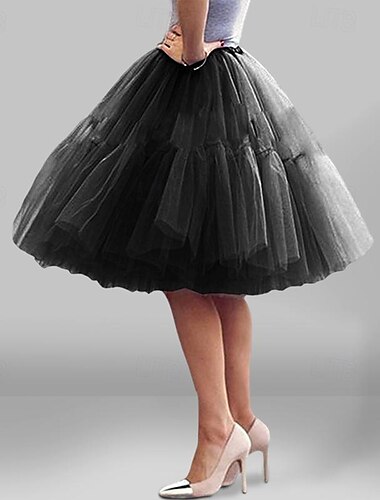  Lady's Princess Tutu Tulle Midi Knee Length Skirt Underskirt 1950s Petticoat Hoop Skirt Tutu Under Skirt Crinoline Tulle Skirt Women's Costume Vintage Cosplay Party Evening Prom Knee Length