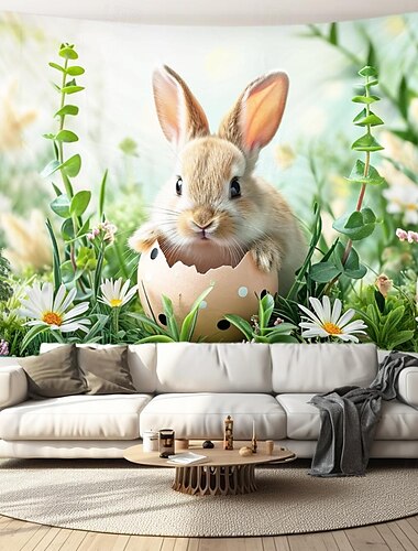  Tapiz colgante de plantas de huevo de conejo, arte de pared, tapiz grande, decoración mural, fotografía, telón de fondo, manta, cortina, decoración para el hogar, dormitorio y sala de estar