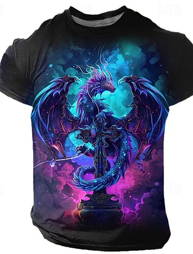  Voor heren Grafisch dier Draak T-shirt Korte mouw T-shirt 3D-afdrukken Strakke ronde hals Overhemd Dagelijks Casual Subcultuur Buitensporten Feestdagen Uitgaan blauw Paars Groen Lente zomer Kleding S