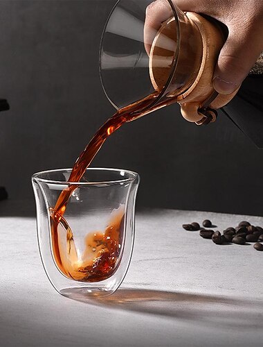  Tazas de café de vidrio transparente de doble pared de 150 ml, juego de tazas con capa aislada para bar, té, leche, jugo, agua, vaso de chupito espresso