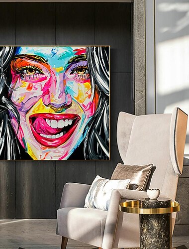  handgjord oljemålning akryl canvas väggdekoration popkonst kvinnor ansiktskniv ritning för heminredning rullad ramlös osträckt målning