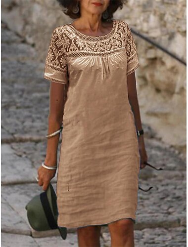  Dames Mini-jurk Imitatie katoenlinnen Hemdjurk Witte jurk Kanten jurk Basic Modern Dagelijks Weekend Ruim Passend Effen Korte mouw Strakke ronde hals Zwart Wit Blozend Roze khaki Zomer Lente