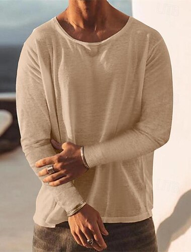  Herren T Shirt T-Shirt Langarmshirt Langarm Rundhalsausschnitt Frühling & Herbst Einfach Mode Designer Basic Urlaub Straße Ausgehen Schwarz Himmelblau Khaki Top T-Shirt für Herren