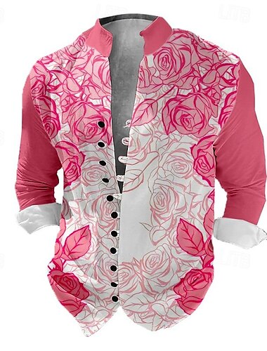  Herren Blumen Hemd leinenhemd Knopfhemd Langarm Brautkleider schlicht Freizeitskleidung Ausgehen Wochenende Frühling Stehkragen Bedruckt Button-Down Weiß 1 Gelb Purpur Rosenrot Weiß 2