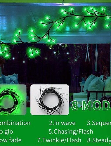  st. Patrick's Day grüne dekorative Lichterkette, 96 Perlen, USB-Stromversorgung, 8 Modi