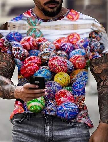  Ostern Herren Graphic Eier Kurzarm-Shirt T-Shirt T-Shirt T-Shirt Kurzarm T-Shirt 3D-Druck Rundhalsausschnitt Hemd Modisch Designer Brautkleider schlicht Täglich Festtage Urlaub Rote Blau Himmelblau