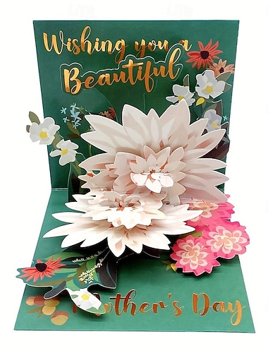  Mother's Day Birthday Three-dimensional Greeting Card Gift Decoration Paper Carving Flower Festival Thank You Card 1pc