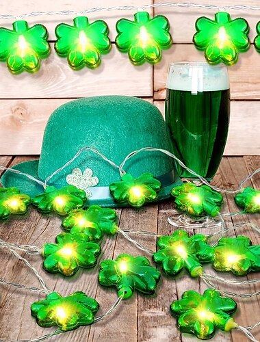  1 Stück Kleeblatt-Dekorationsleuchte, 10 LED-Leuchten, 1,5 m Länge, batteriebetrieben, geeignet für St. Patrick's Day Dekorationen