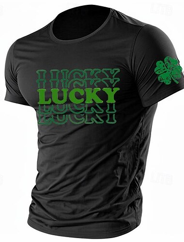  Miesten graafinen T-paita onnekkaalla shamrock-kuvalla punainen lyhythihainen pyhä Patrikin päivä
