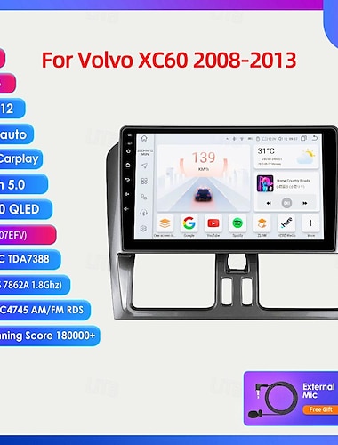  android 12 bilradio gps til volvo xc60 2008 - 2013 multimedie videoafspiller navigation trådløs bilafspilning