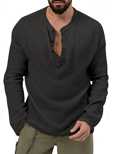  Herren Hemd Hemd mit chinesischem Kragen Hemd mit Stehkragen Popover-Shirt Sommerhemd Strandhemd Schwarz Weiß Braun Dunkelgray Aprikose Langarm Glatt Kragen Urlaub Hawaiianisch Bekleidung Modisch