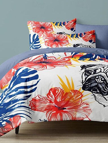  Bettbezug-Set mit Foral- und Hundemuster, weiches 3-teiliges Luxus-Baumwoll-Bettwäsche-Set, Heimdekoration, Geschenk, Twin-Full-King-Size-Queen-Size-Bettbezug