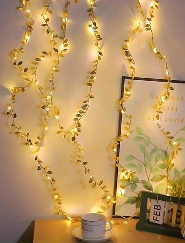  grønt blad led lysstreng 2m 20leds gull blad fe lys for vinduer balkong hage innendørs utendørs hage valentinsdag ramadan bryllupsfest dekorasjon