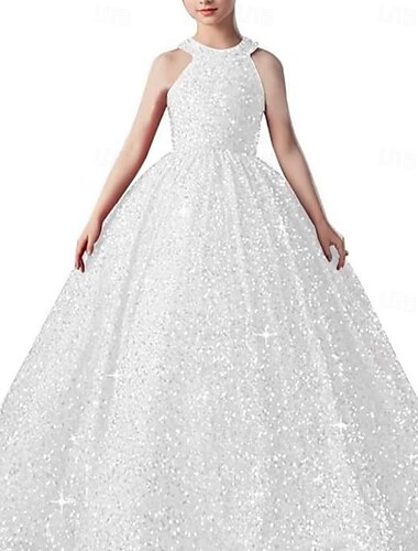  Enfants Fille Robe de demoiselle d'honneur Robe de fête Couleur unie Sans Manches Formel Utilisation Mariage Maille Princesse Doux Maille Mi-mollet Robe Fourreau Robe en Tulle Robe de demoiselle