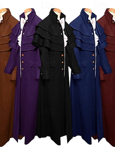  Retro vintage Punk & Gothic Middeleeuws Jas Overkleding Ren Faire Prins Pest dokter Edelman Effen Voor heren Stoompunk Halloween Carnaval Maskerade Feest Schoolfeest Volwassenen Jas