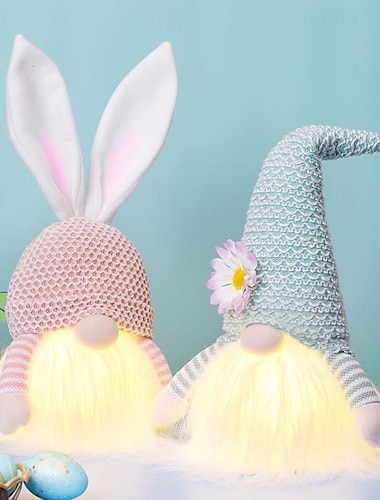  Conejito brillante de Pascua, muñeco de peluche sin rostro de Rudolph, accesorios de decoración navideña, adornos enanos