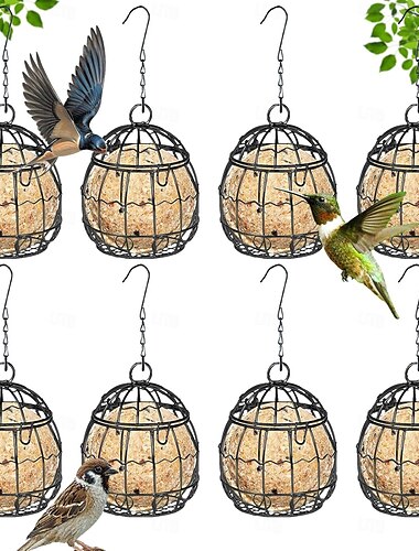  8 Stück Meisenknödelhalter, Vogelfutterstation mit Klappdeckel, hängender Meisenknödelhalter, Futterstation für Meisenknödelhalter für Garten, Outdoor, Wildvogel, Spatzen, Rotkehlchen