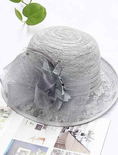  Fascinators Kentucky Derby Hut Kopfbedeckung Organza Bowler / Cloche Hut Fischerhut Strohhut lässig Urlaub elegant Vintage mit Federschleife Kopfbedeckung Kopfbedeckung