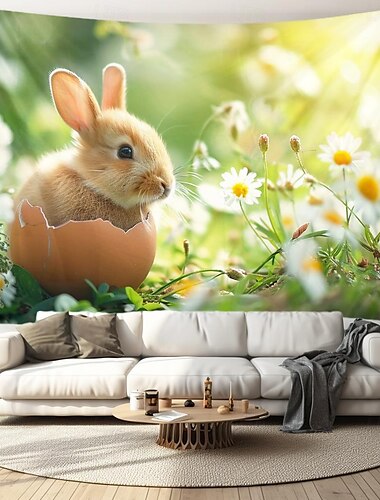  Hängender Wandteppich Hase Eier Pflanzen Wandkunst Großer Wandteppich Wanddekoration Fotohintergrund Deckenvorhang Heim Schlafzimmer Wohnzimmer Dekoration