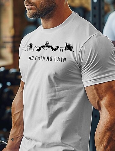  Mannen Fitness T-shirt - No Pain No Gain Workout Graphic Korte Mouw