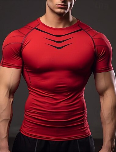  Homme T shirt Tee Chemise de sport T-shirt de sport Col Ras du Cou Manche Courte Sport & Loisir Vacances Casual Quotidien Gymnastique Séchage rapide Respirable Plein Noir Rouge Tenues de Sport Mode