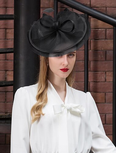  tocados sombrero derby de kentucky sombrero de platillo de red de tul sombrero de copa boda fiesta de té elegante boda con pluma tocado con lazo tocado