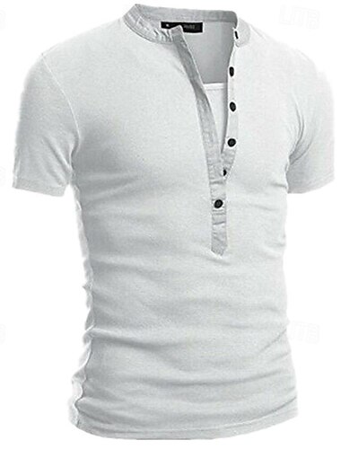 男性用 ボタンTシャツ Tシャツ ヘンリーシャツ 半袖シャツ 半袖 Ｖネック 春夏 平織り ファッション デザイナー ベーシック バケーション ストリート お出かけ ブラック ホワイト ダークブルー メンズトップTシャツ