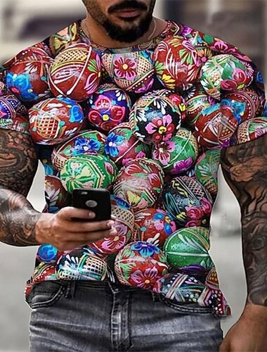  Ostern Herren Grafik Eier Kurzarmshirt T-Shirt Kurzarm T-Shirt 3D-Druck Rundhalsausschnitt Hemd Mode Designer Lässig Urlaub Täglich Ferien Rote Blau Himmelblau Sommer Bekleidung M L XL 2XL 3XL 4XL 5XL
