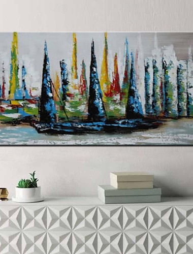  Mintura pinturas al óleo abstractas hechas a mano de barcos sobre lienzo, decoración de arte de la pared, imagen moderna para decoración del hogar, pintura enrollada sin marco y sin estirar