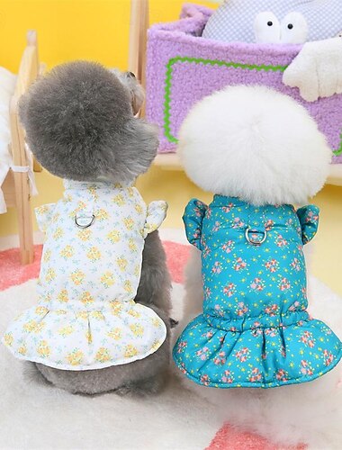  Chien Chat Robe Fleur Elégant Style japonais et coréen Hiver Respirable Vacances Casual Quotidien  Tenues De Vêtements Pour Chiots Pour Chiens