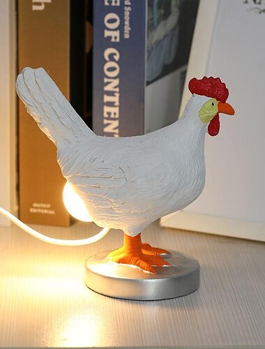  1 Uds. Adornos de pollo de imitación de gallina blanca de Pascua, luz de noche de mesa artesanal de resina