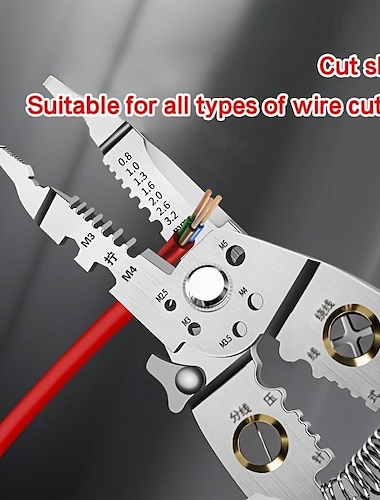 Pelacables, alicates multifuncionales para cortar cables afilados con cerradura de metal, utilizados para reparación de electrodomésticos, reparación mecánica, corte de cables de electricista, engarzado, división, bobinado