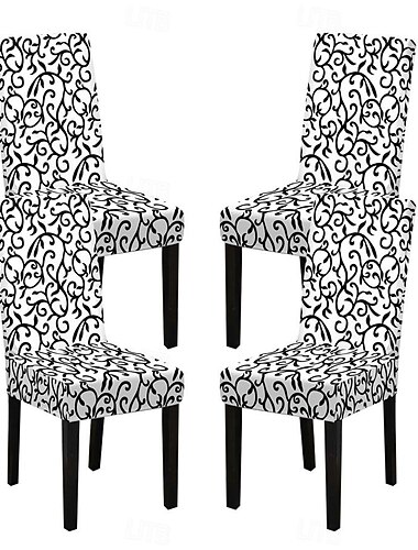  stretch spandex spisestoltrekk 4 stk sett, geometrisk trykt stretch stolbeskyttertrekk sete slipcover med strikk for spisestue, bryllup, seremoni, bankett, hjemmeinnredning