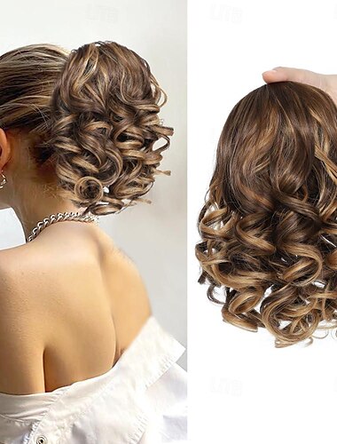  Correa Coletas Suave / Natural / Fácil vestidor Pelo sintético Pedazo de cabello La extensión del pelo Rizado 10 pulgadas Fiesta / Fiesta / Noche / Diario