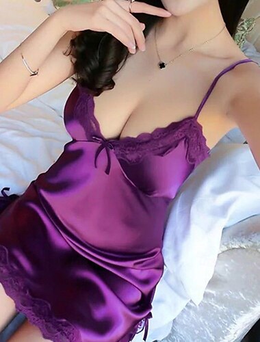  Damen Valentinstag Nachtkleid Sexy Dessous Kleid Bodys Hemdchen Negligés Kleid Reine Farbe Heiß Komfort Weich Zuhause Atmungsaktiv V Ärmellos Sommer Frühling Home Outfits Date Night Outfit