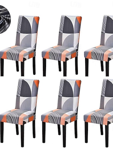  Set de huse pentru scaune de sufragerie din spandex elastic 4/6 buc, model geometric husa de protectie pentru scaune elastice husa de scaun cu banda elastica pentru sala de mese, nunta, ceremonie,