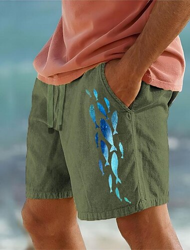  Herren Tier Fische Shorts Kurze Hosen Sommer-Shorts Strandshorts Kurze Hosen Mittlere Taillenlinie Hawaiianisch Brautkleider schlicht Outdoor Festtage Ausgehen Kordelzug Elastische Taille Bedruckt