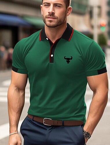  Voor heren POLO Shirt Polo's met knopen Casual Sport Revers Korte mouw Modieus Basic Kleurenblok Koe Lapwerk Geborduurd Zomer Normale pasvorm Geel Rood blauw Groen POLO Shirt