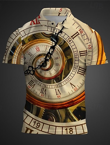  Herre Grafisk Poloskjorter Golf skjorte Kortermet Poloskjorter Skjorter med krage Fritid Ferieklær Rave Wear Festantrekk Knapper 3D-utskrift Sommer Blå Kakifarget