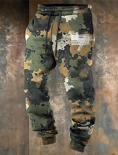  أزياء التمويه ثلاثية الأبعاد طباعة الرجال جيوب جانبية تصميم الرباط المطاطي Sweatpants ركض السراويل السراويل الرياضة في الهواء الطلق & بوليستر الشارع الخارجي باللون الأخضر العسكري والأخضر الداكن