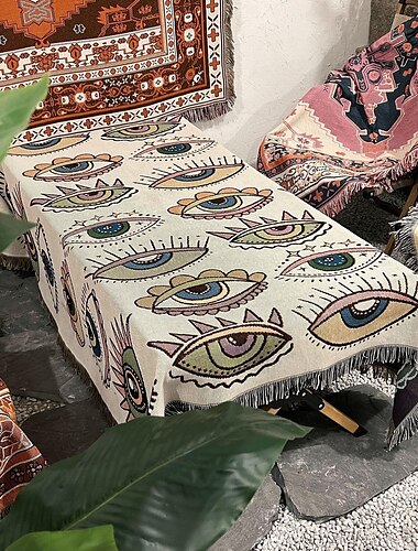  1 Stück Bohemian-gewebte doppelseitige Mehrzweckdecke Bohemian-Wandteppich Hippie-Raumdekoration abstrakte Geometriedecke Quaste gewebte Decke Sofadecke Outdoor-Wandern Rucksackreisen Strandreisen