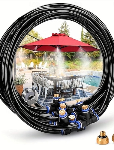  utendørs tåkekjølesystem 8m (26ft) tåkeslange 11 messingtåkedyser for uteplasshage drivhus