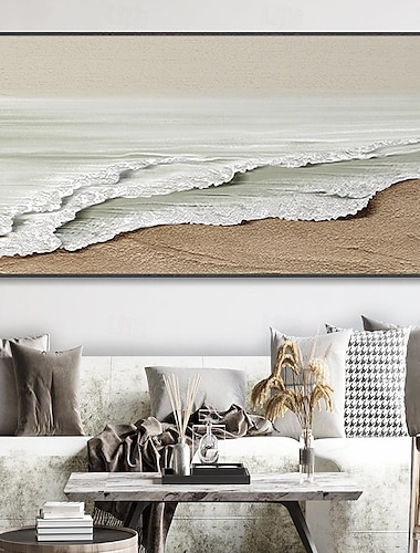  Peinture à l'huile de vagues de mer blanche peinte à la main, grande texture, paysage de mer, décoration de maison, peinture sur toile, œuvre d'art de mode, décoration murale