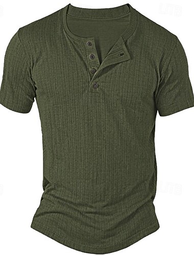  Hombre Henley Shirt Camiseta de punto acanalado Camiseta superior Bloque de color Tira de pozo Henley Calle Vacaciones Mangas cortas Retazos Bolsillo Ropa Moda Design Básico